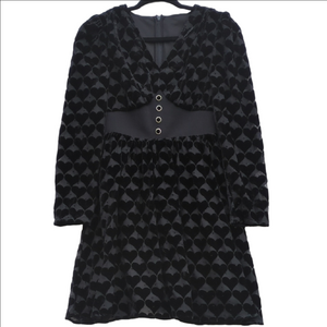 Heart Patterned Black Velvet Dress Medium